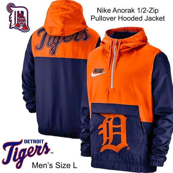 Nike Other - Detroit Tigers Nike Anorak 1/2-Zip Pullover Hooded Jacket - Navy